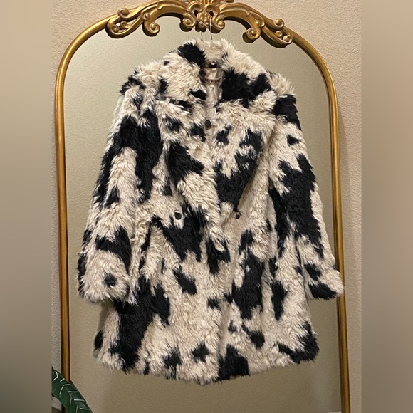 Free People x REVOLVE Jade Cow Fur Coat in Black & White - Picture 12 of 16
